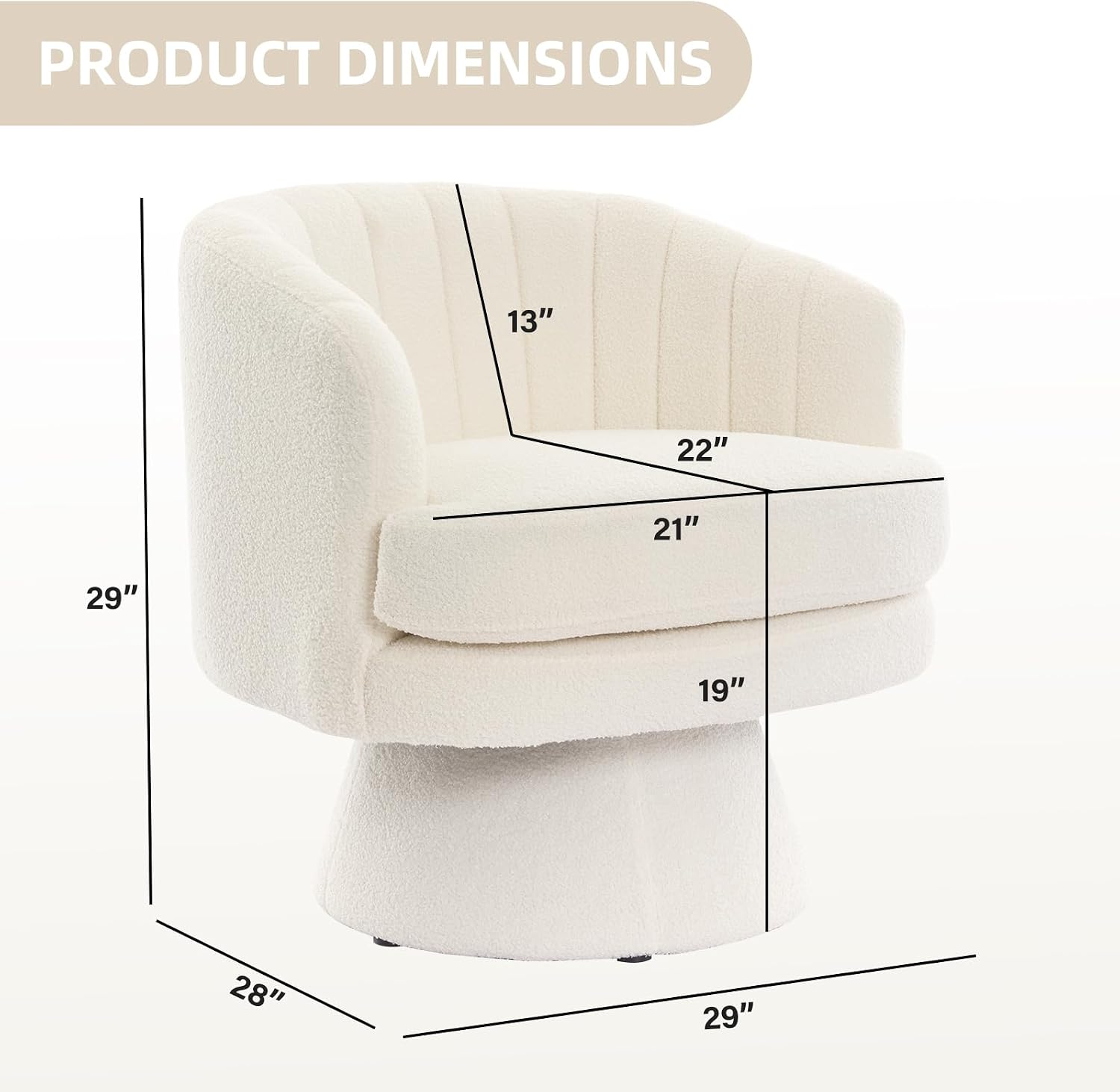 Beige Swivel Barrel Accent Armchair with Cushion