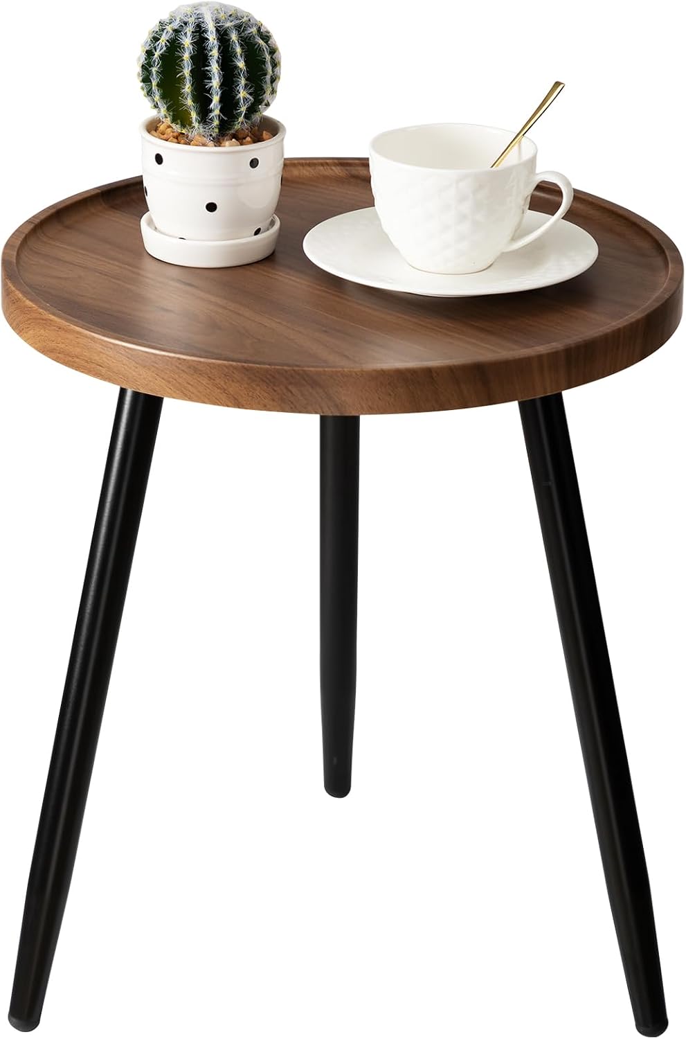Small Gold Side Table with Wooden Tray