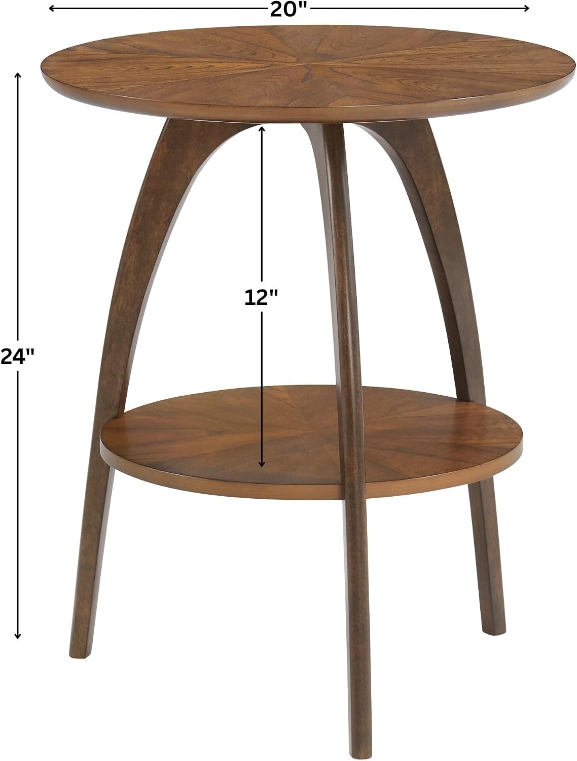 Mid-Century Round Wood Side Table, Nutmeg and Espresso