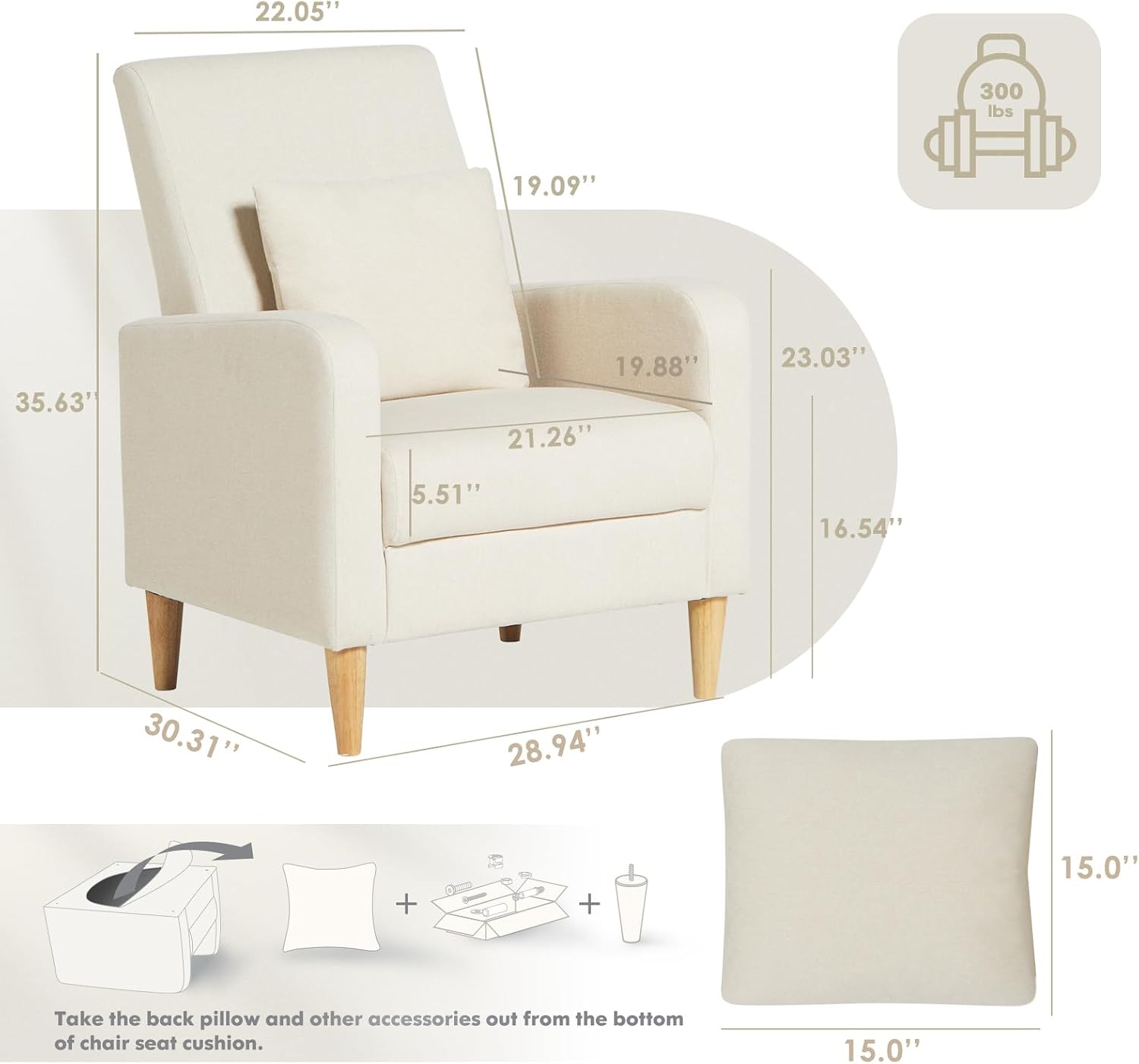 Mid-Century Fabric Accent Chairs Set of 2, Beige