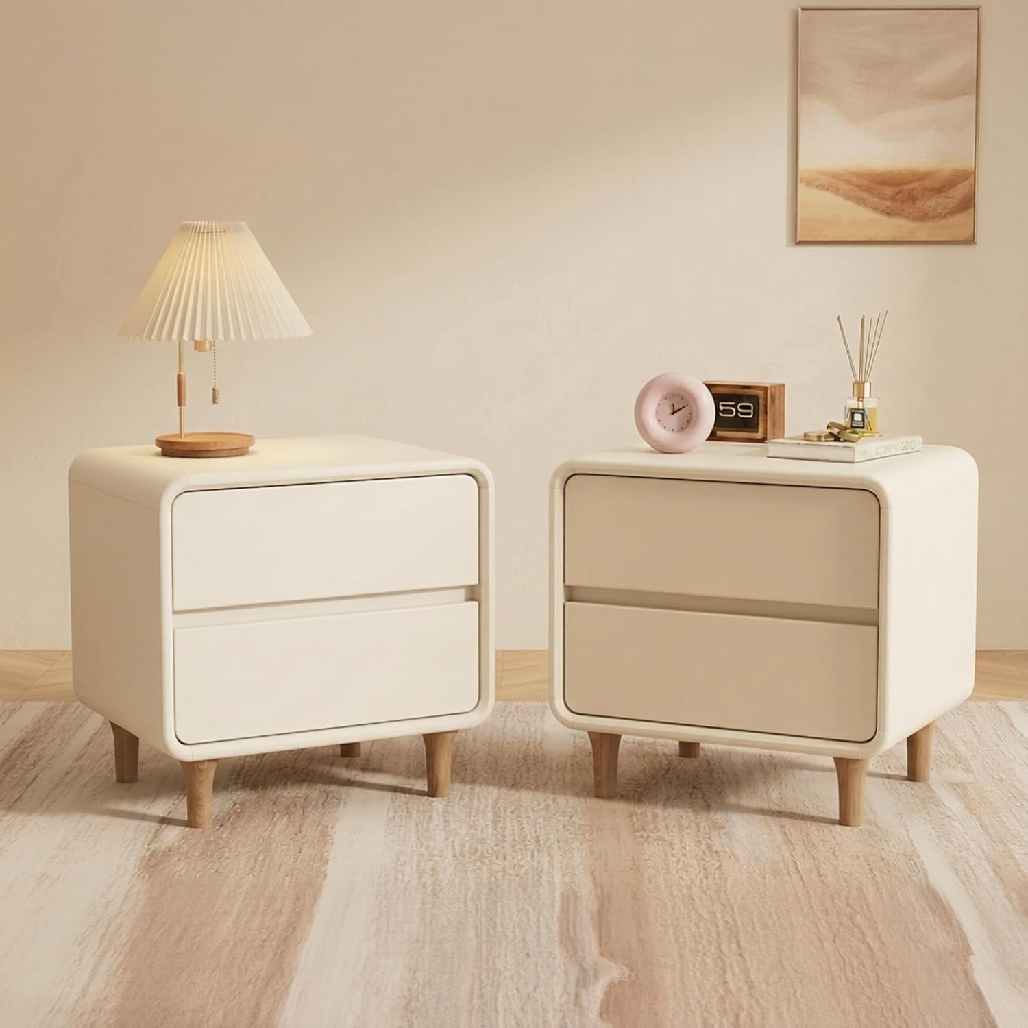 Set of Two White Mid-Century Nightstands