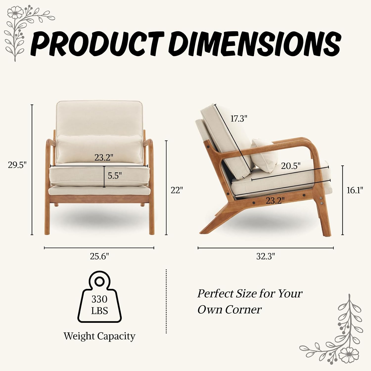 Mid-Century Style Accent Reading Armchair, Beige