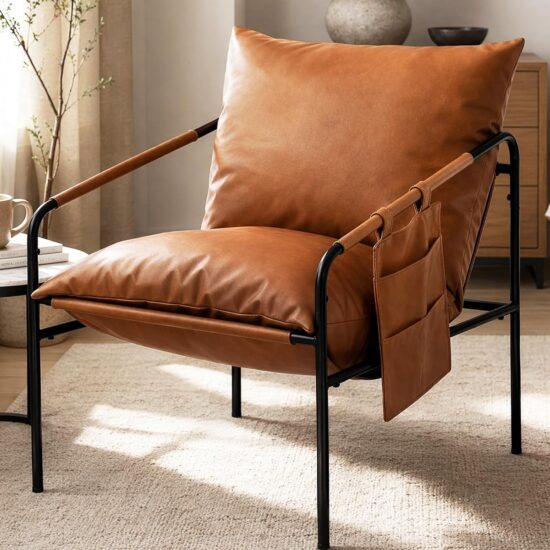 Brown Water-Resistant Accent Armchair, Storage Pocket
