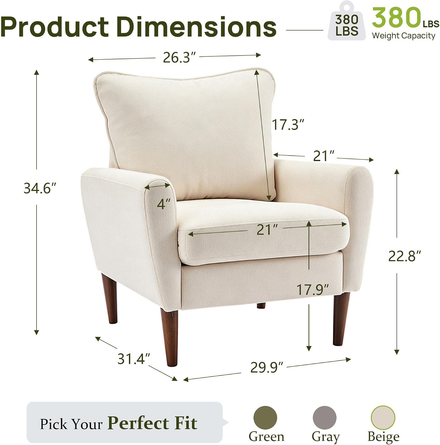 Accent Armchair with Spring Cushion, Beige