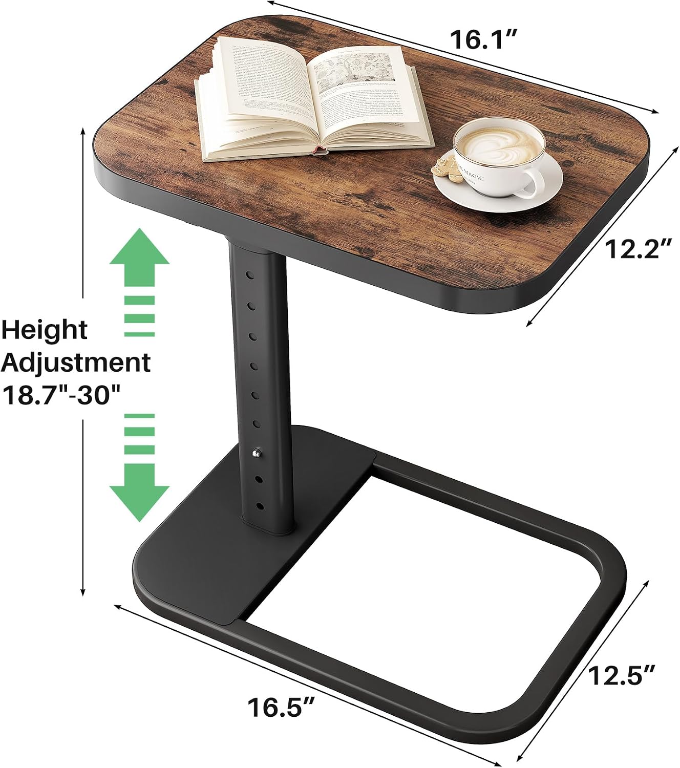 Adjustable C-Shaped TV Tray Table with Flip-Top