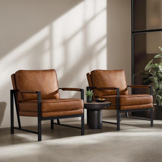 Light Brown Mid-Century Accent Chairs, Set of 2