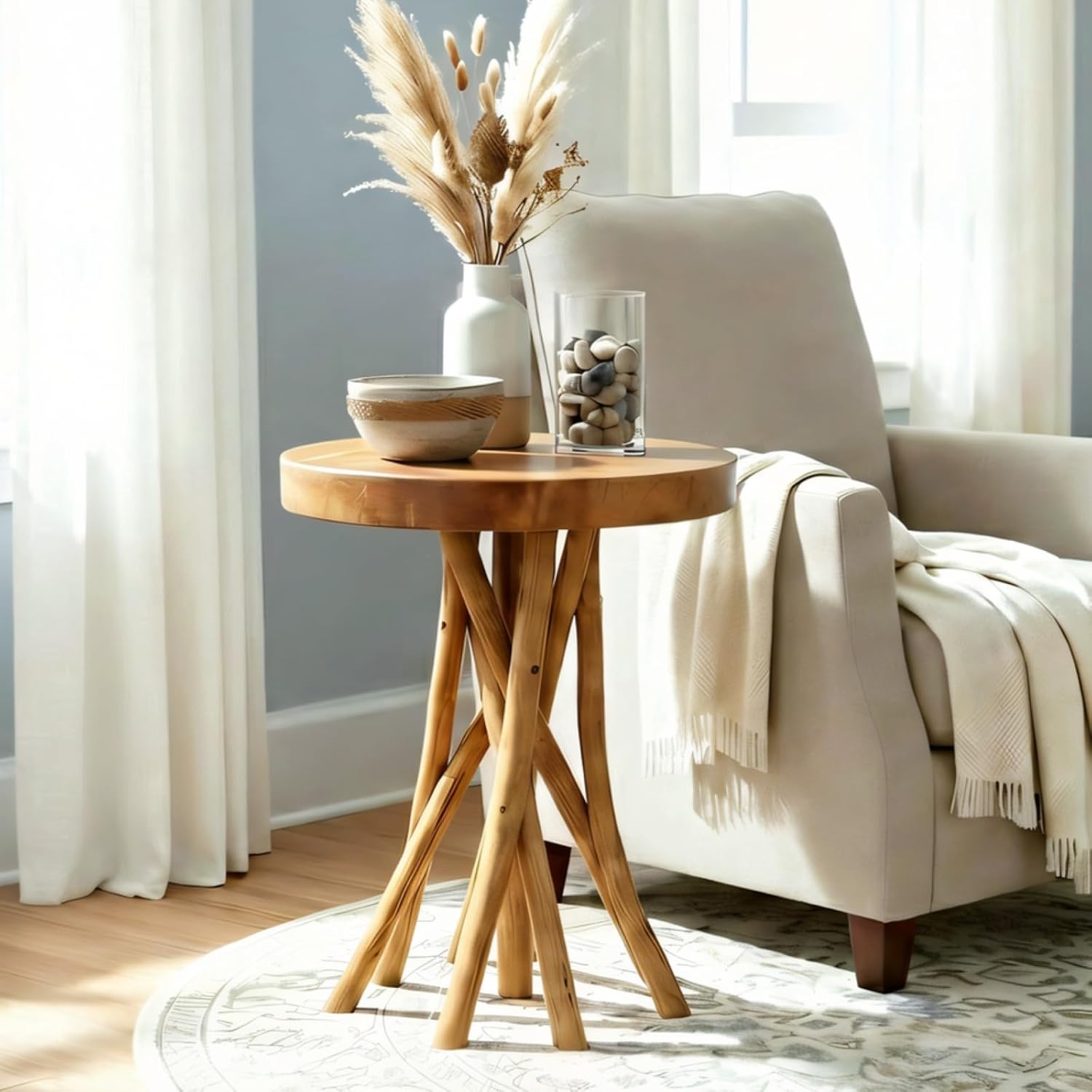 Solid Teak Stick-Leg Side Table, 16x20 Inch