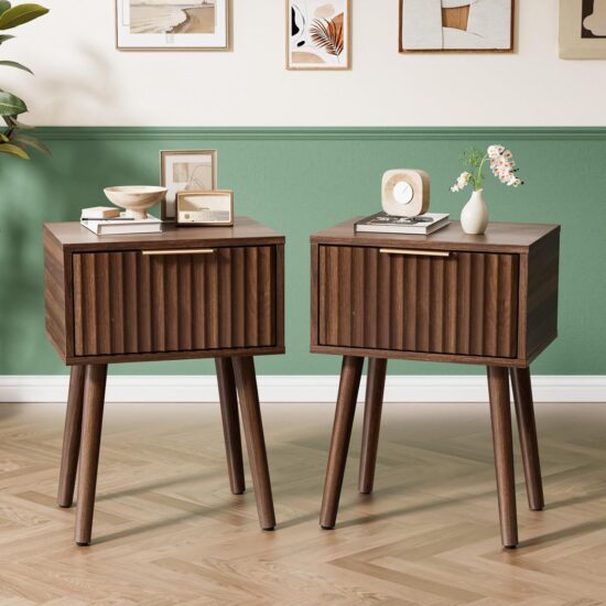 Pair of Fluted Walnut Single-Drawer Nightstands