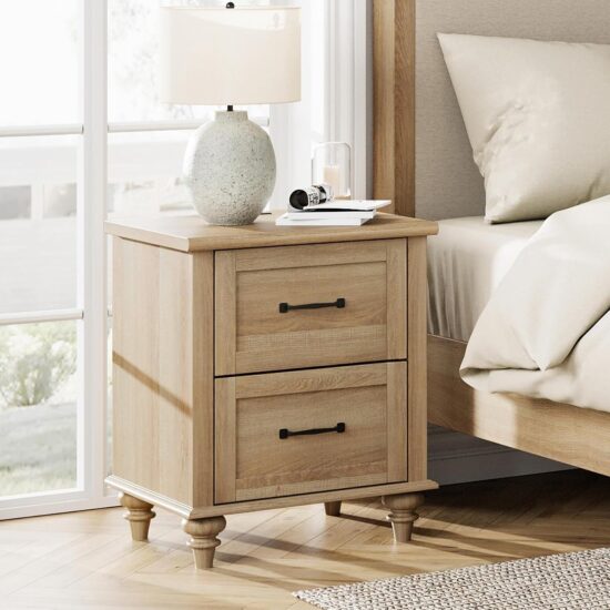 Farmhouse Oak Two-Drawer Charging End Table