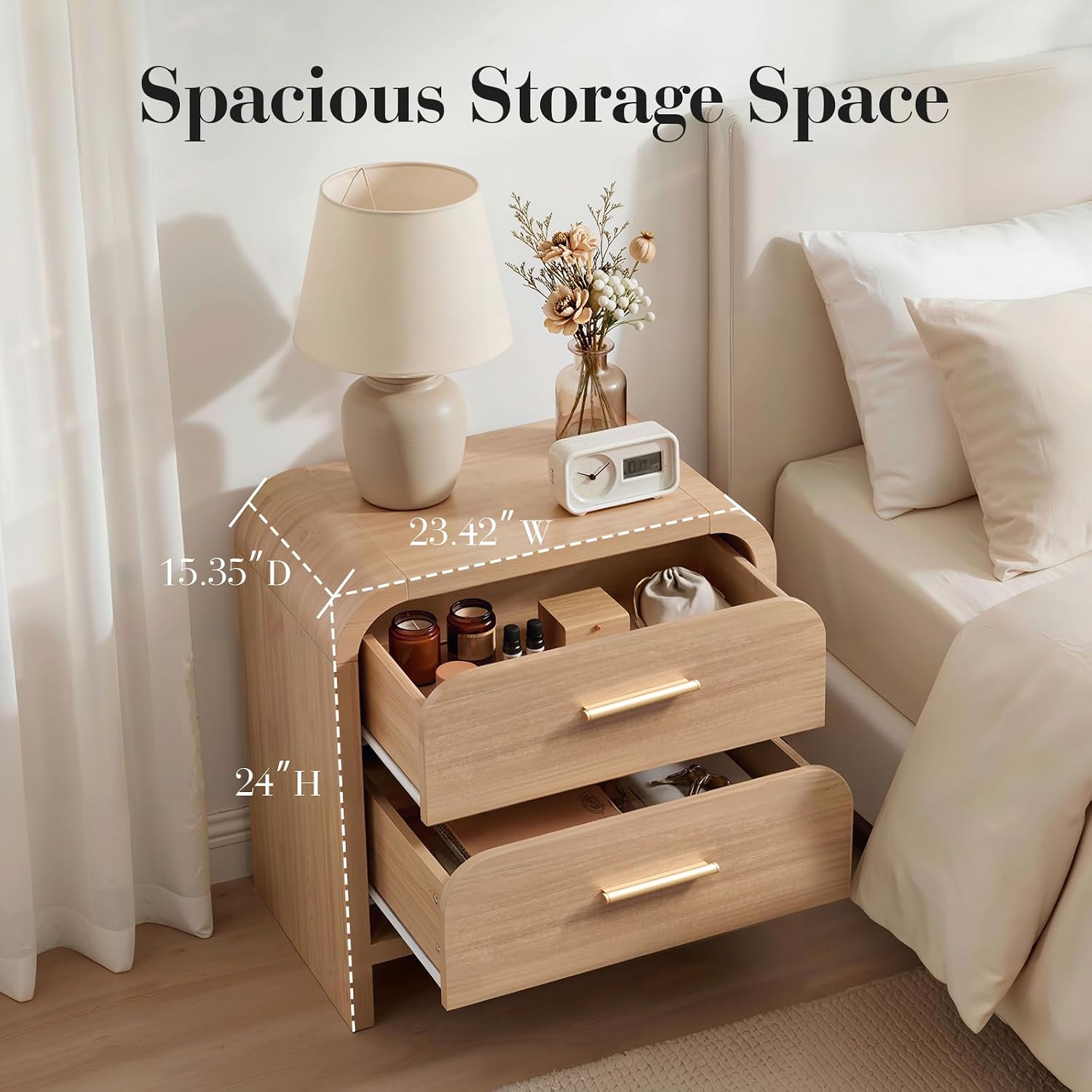 Curved Two-Drawer Modern Bedside Cabinet