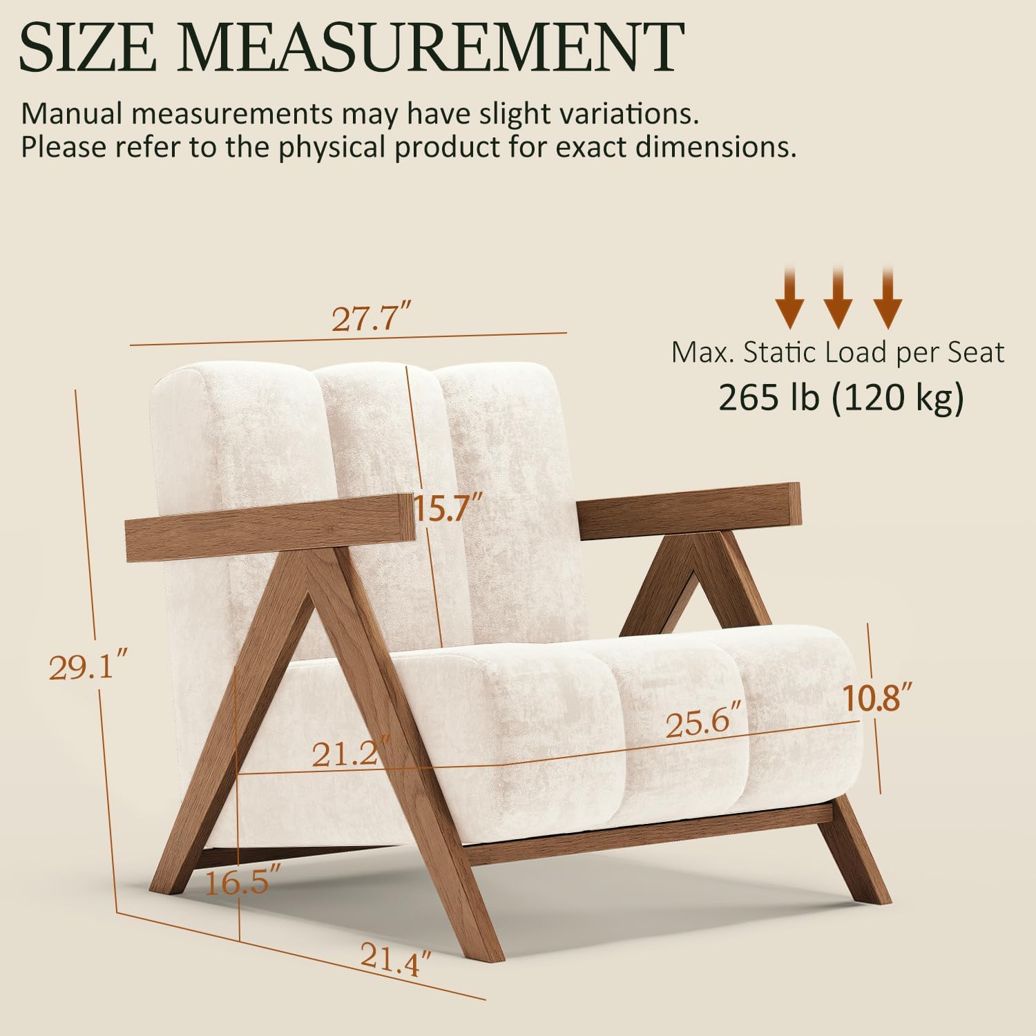 White Chenille Accent Armchair with Wood Frame