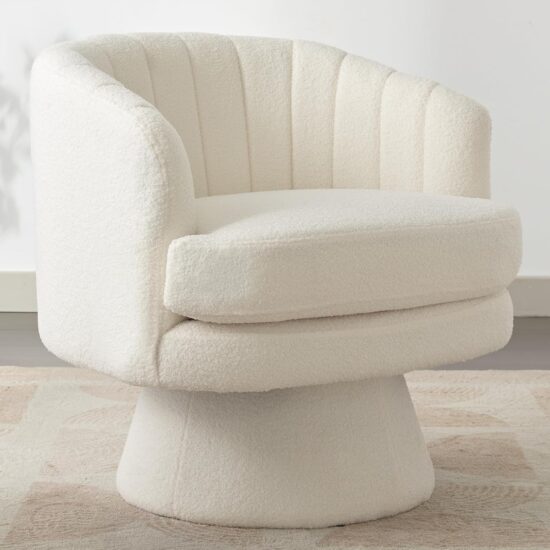Beige Swivel Barrel Accent Armchair with Cushion