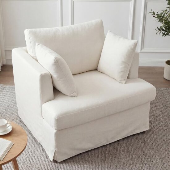 Coastal Chenille Accent Armchair, 40", Beige