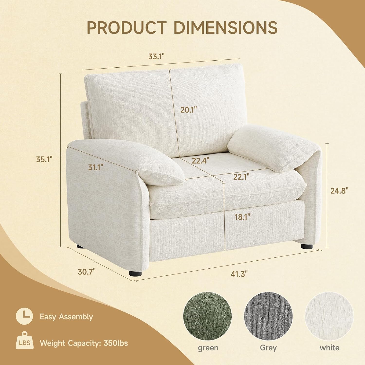 Large Beige Chenille Accent Armchair, 41"