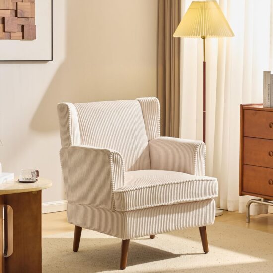 26" Corduroy Wingback Accent Armchair for Bedroom