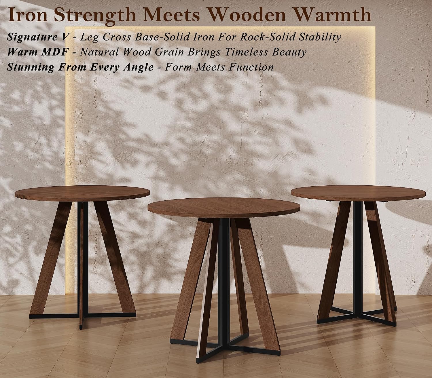 31.5" Walnut Round Dining Table with Metal Legs