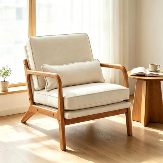 Mid-Century Style Accent Reading Armchair, Beige