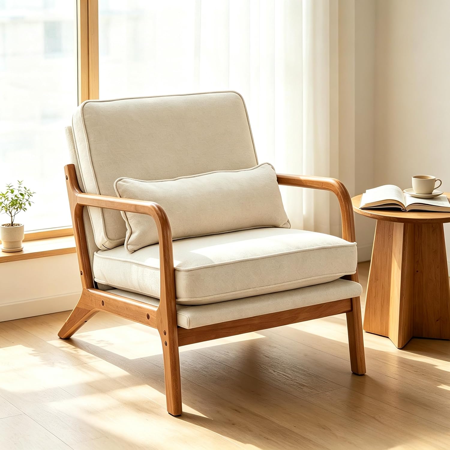 Mid-Century Style Accent Reading Armchair, Beige