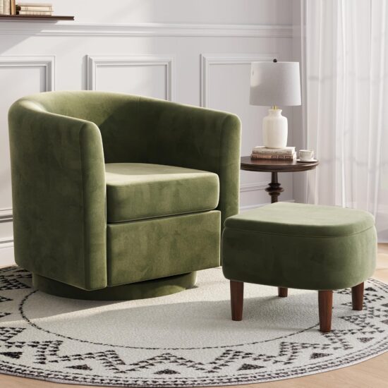 360-Degree Swivel Accent Armchair with Storage Footstool