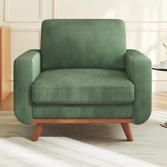 38.5" Green Corduroy Accent Armchair with Spring Cushion