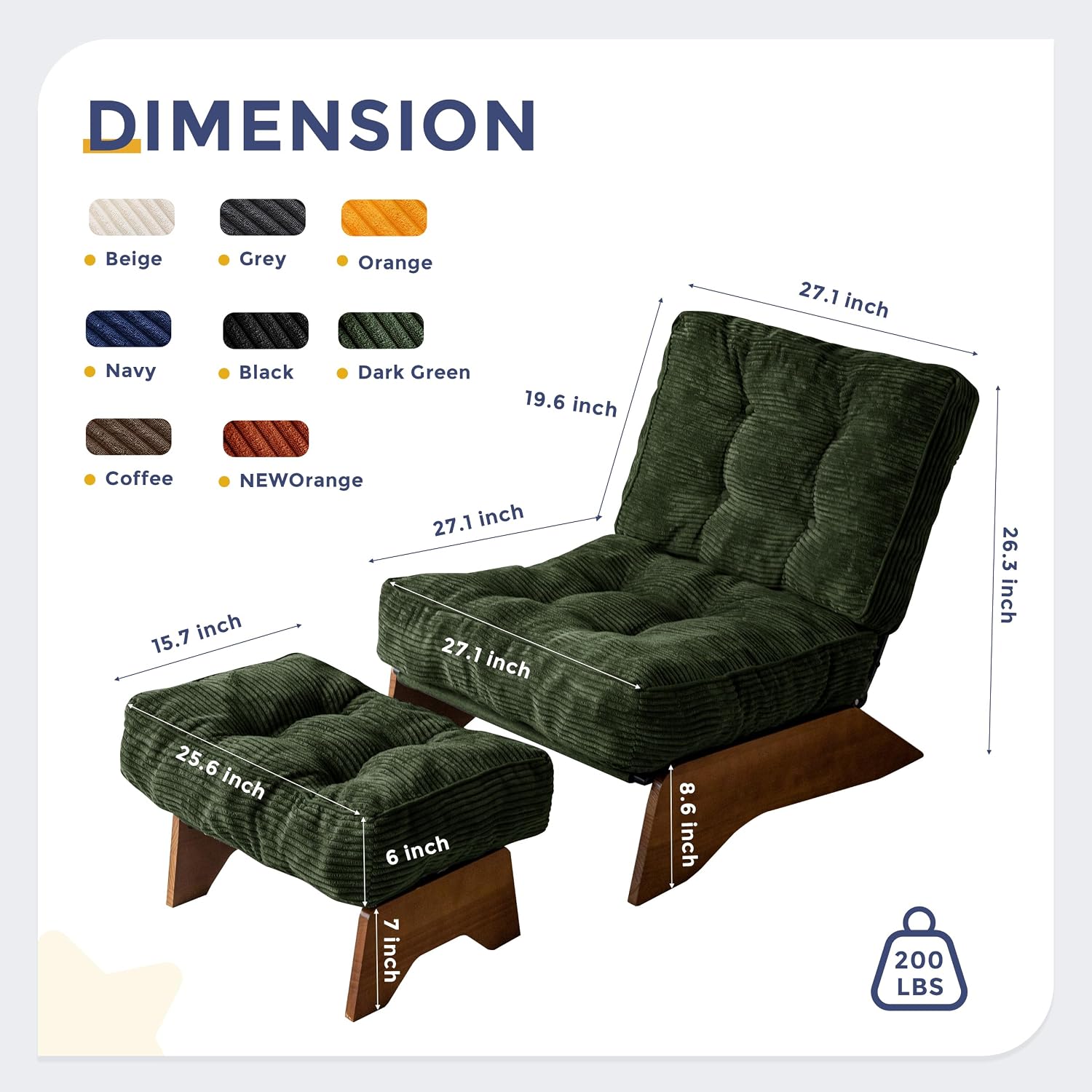 Lounge Armchair with Footstool and Adjustable Backrest