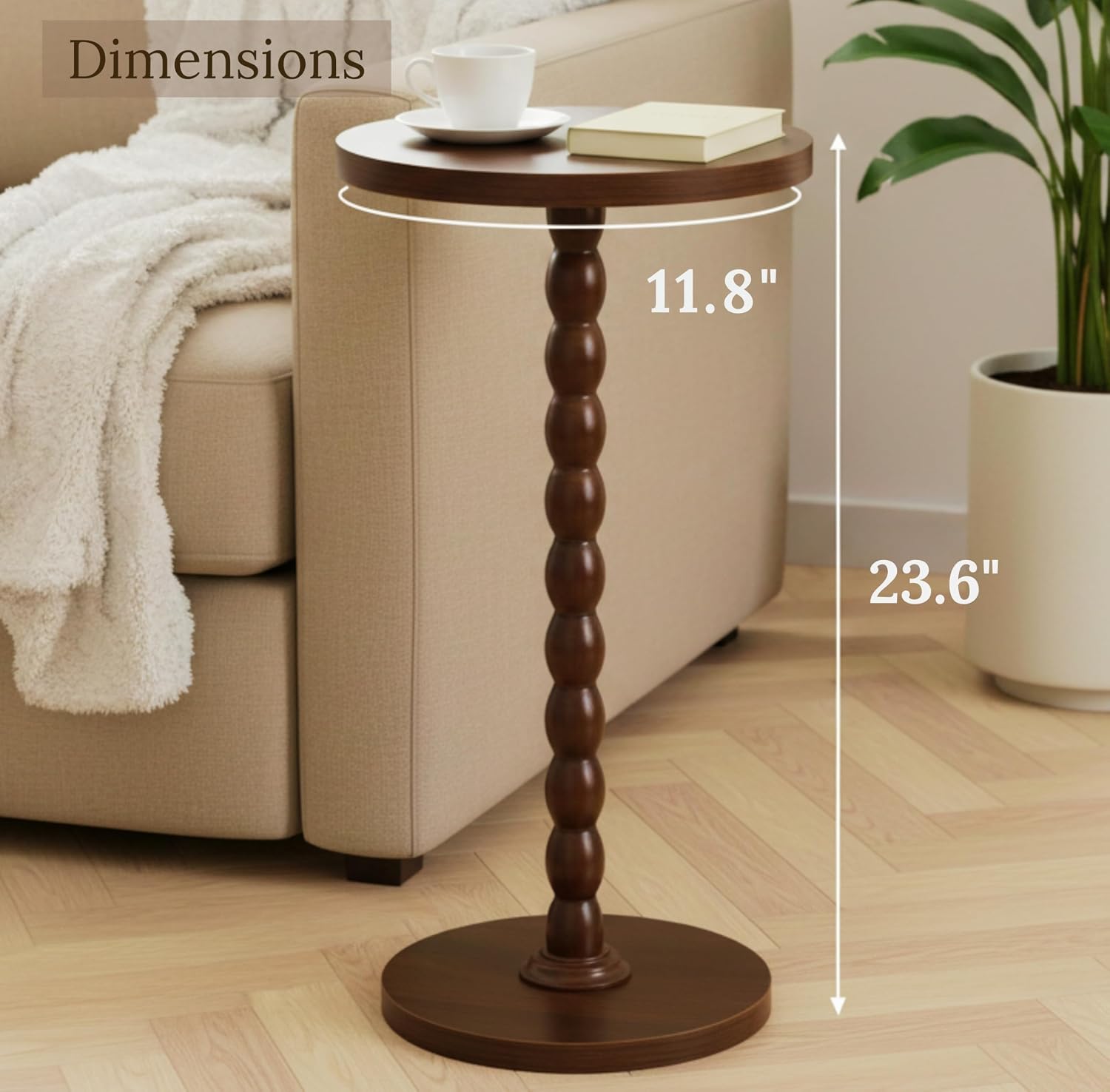Walnut Round Pedestal Side Table, Tool-Free Assembly