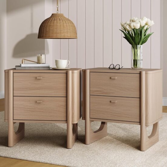 Pair of Raw Oak Two-Drawer Cabinets