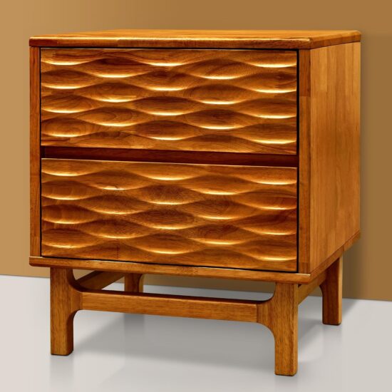 Caramel Finish Two-Drawer Solid Wood Nightstand