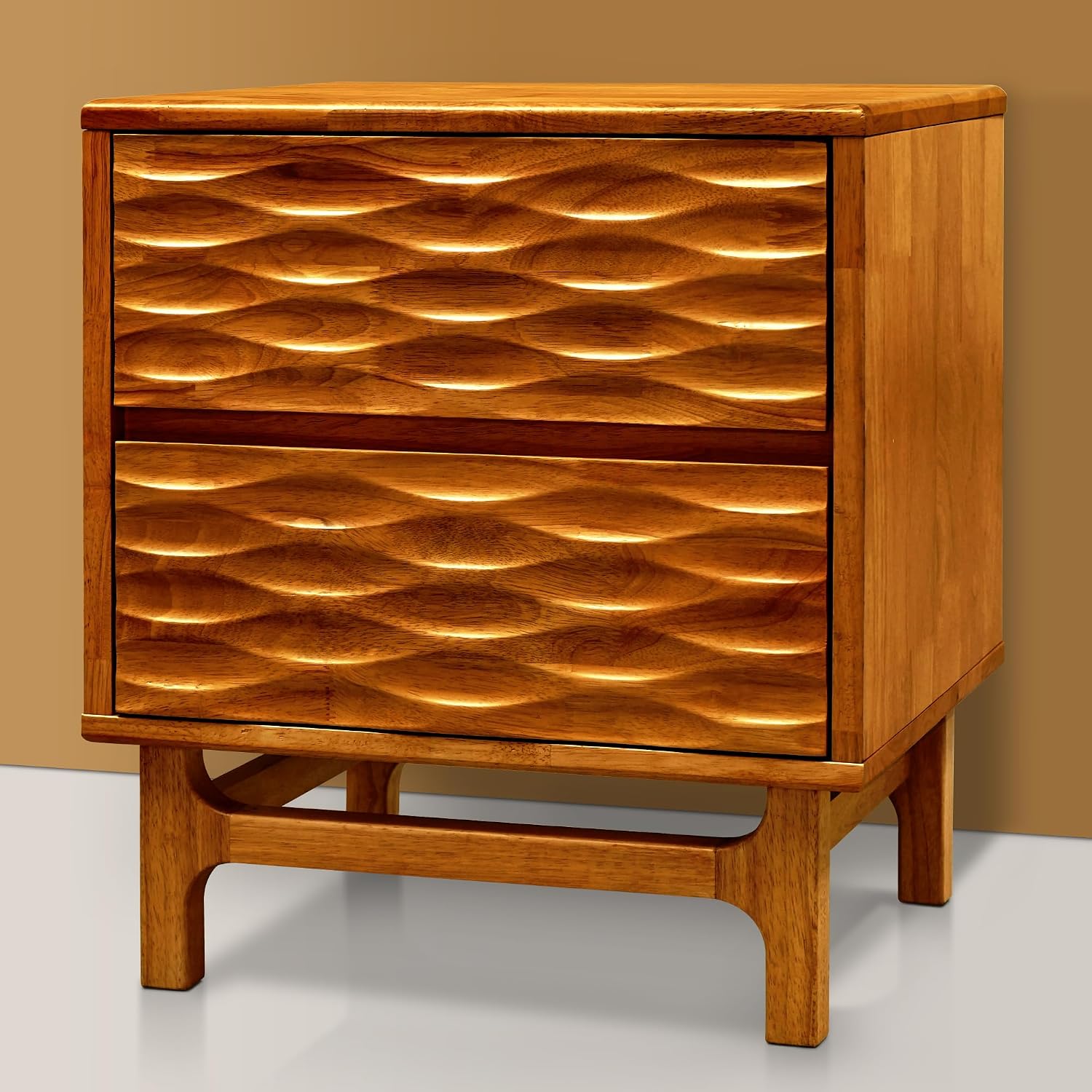 Caramel Finish Two-Drawer Solid Wood Nightstand