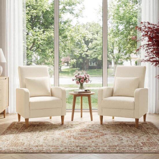 Mid-Century Fabric Accent Chairs Set of 2, Beige