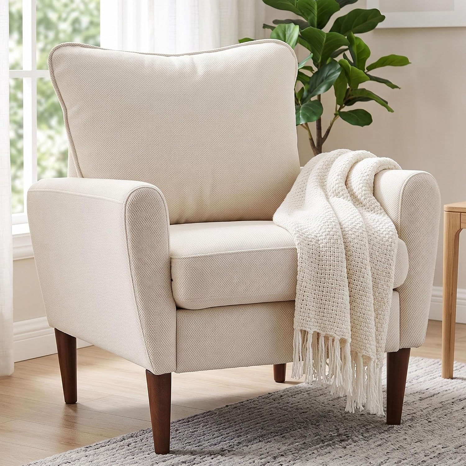 Accent Armchair with Spring Cushion, Beige
