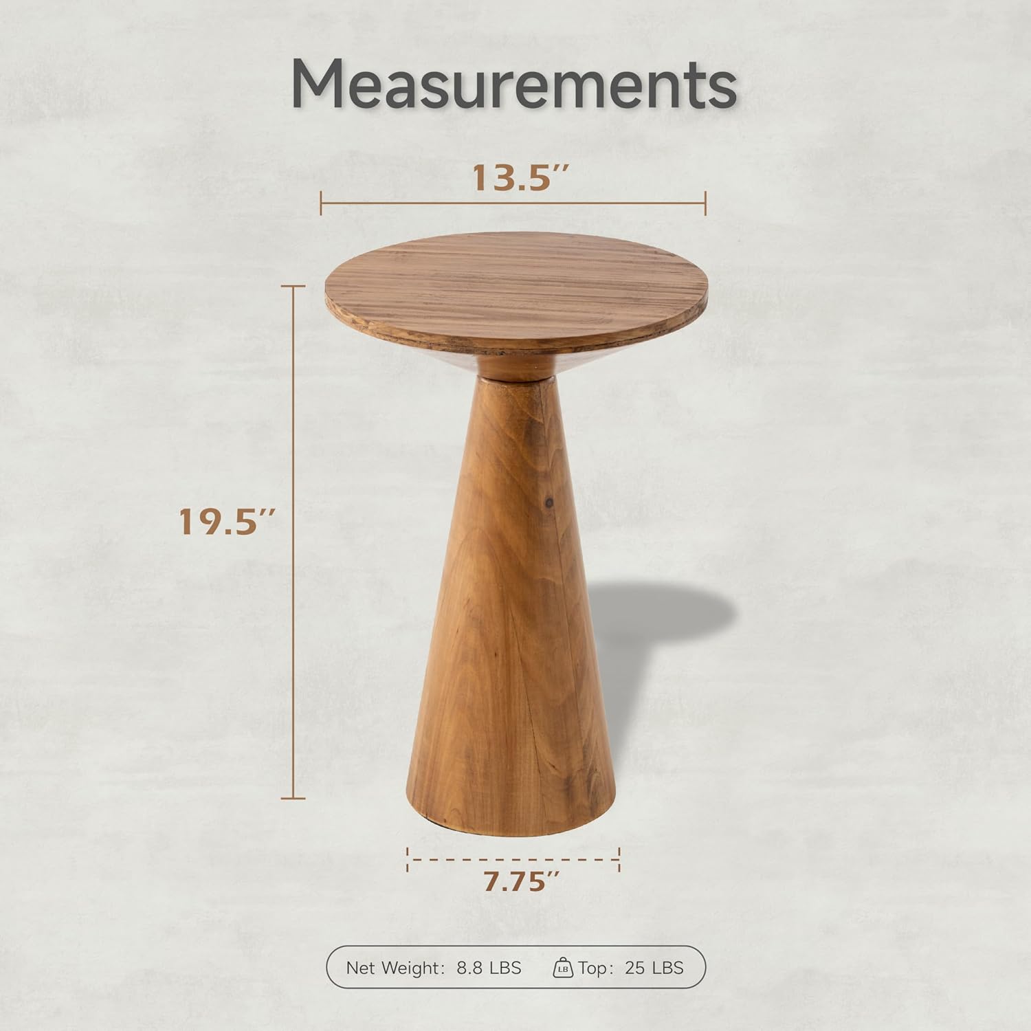 Small Round Pedestal Side Table, Farmhouse Style, Walnut