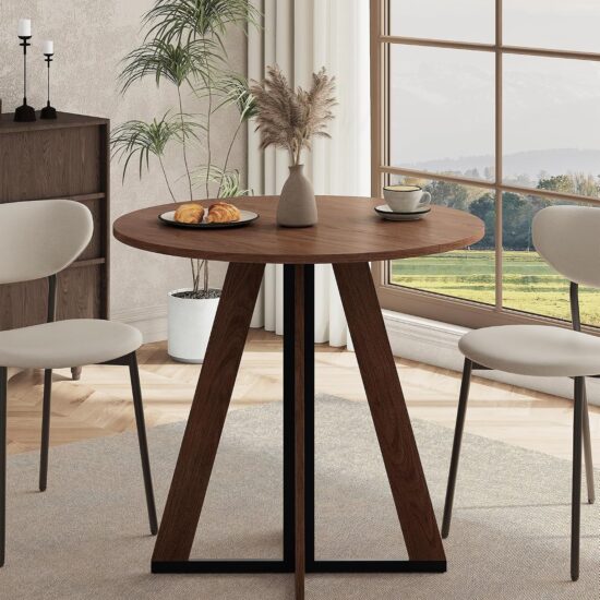 31.5" Walnut Round Dining Table with Metal Legs