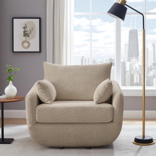 360-Degree Swivel Accent Armchair, 39.3", Camel